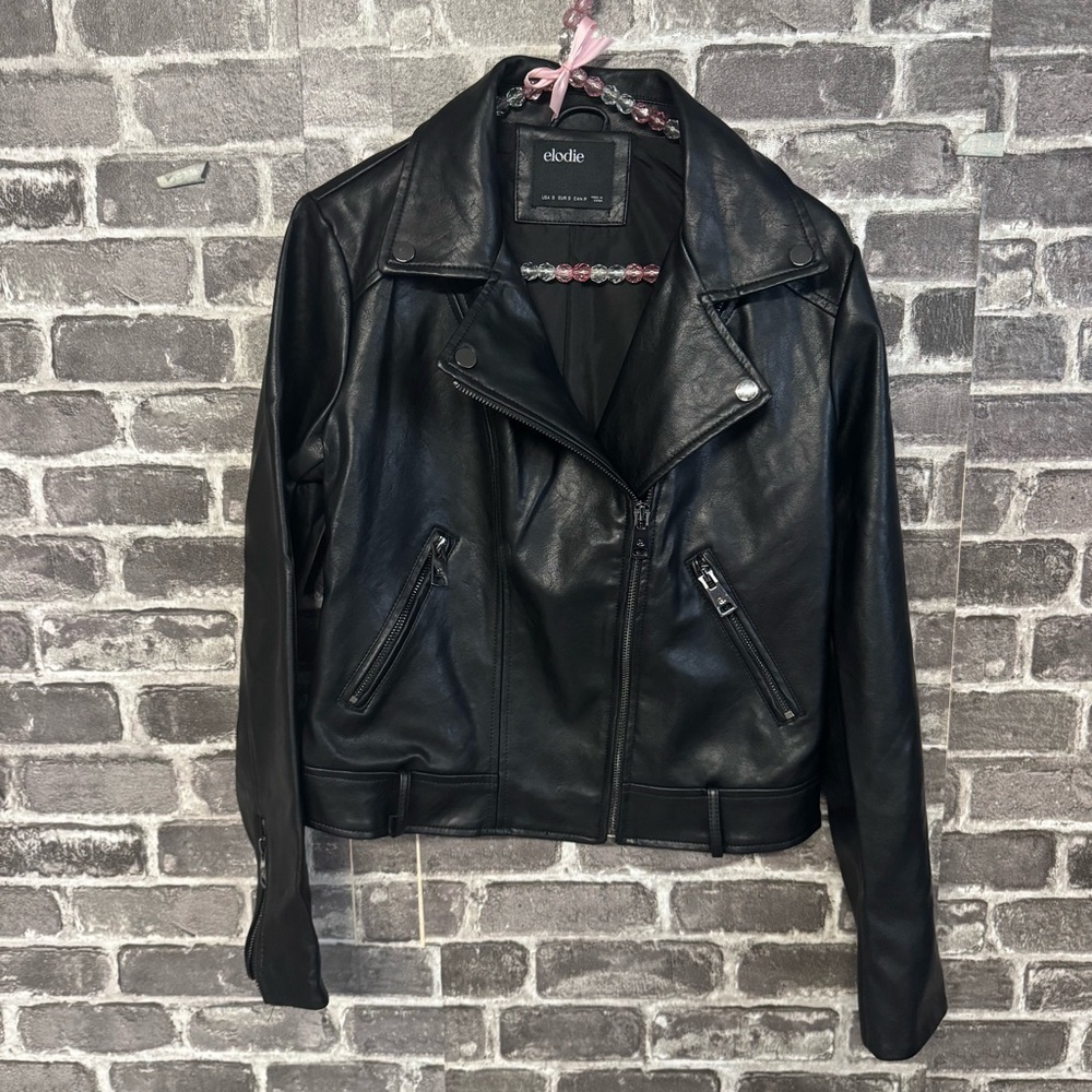Elodie faux leather moto jacket black